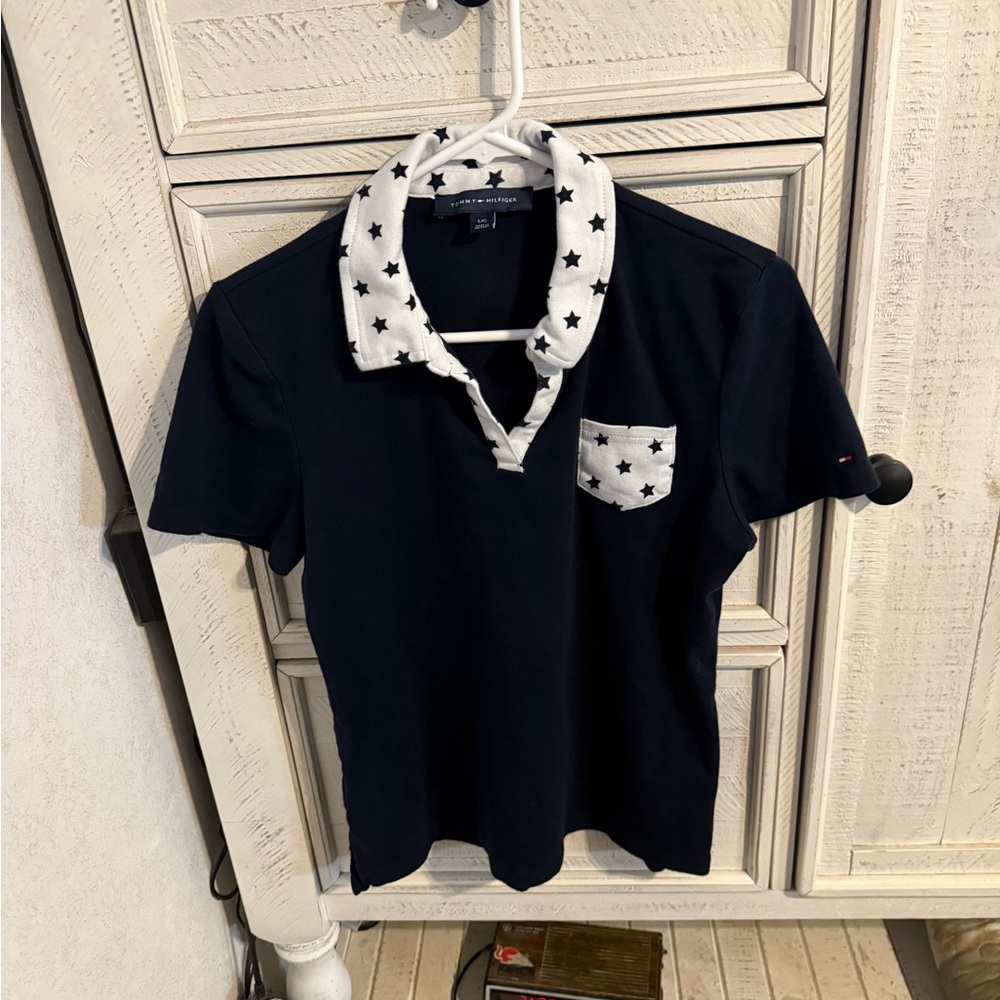 Tommy Hilfiger Kids Polo with Star Collar - Navy and White